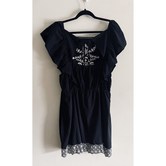 Old Navy Dress Women's Black‎ Embroidered Flutter Sleeve Boho Chic Size 2X Plus - Picture 3 of 5
